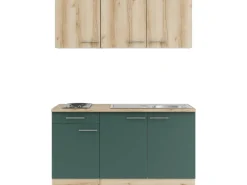 New Livorno290/Savona405 Miniküche 150 cm Wildeiche Nachbildung / Steingrün Miniküchen|Kochfelder