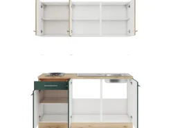 New Livorno290/Savona405 Miniküche 150 cm Wildeiche Nachbildung / Steingrün Miniküchen|Kochfelder