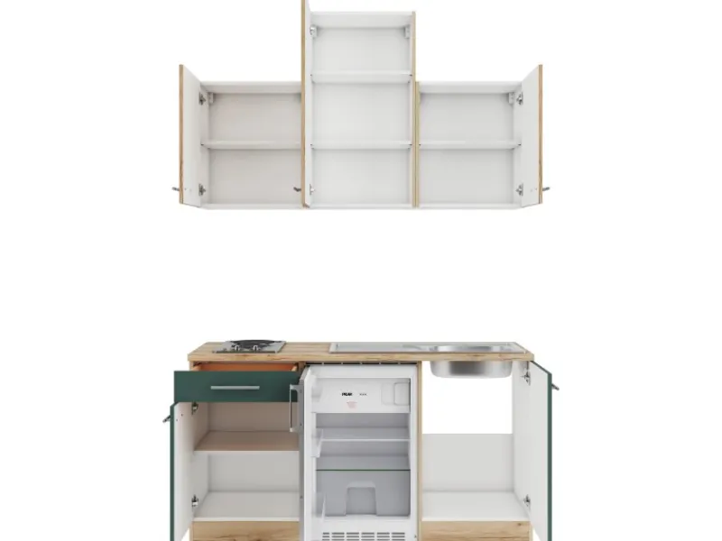 Best Livorno290/Savona405 Miniküche 150 cm Wildeiche Nachbildung / Steingrün Miniküchen