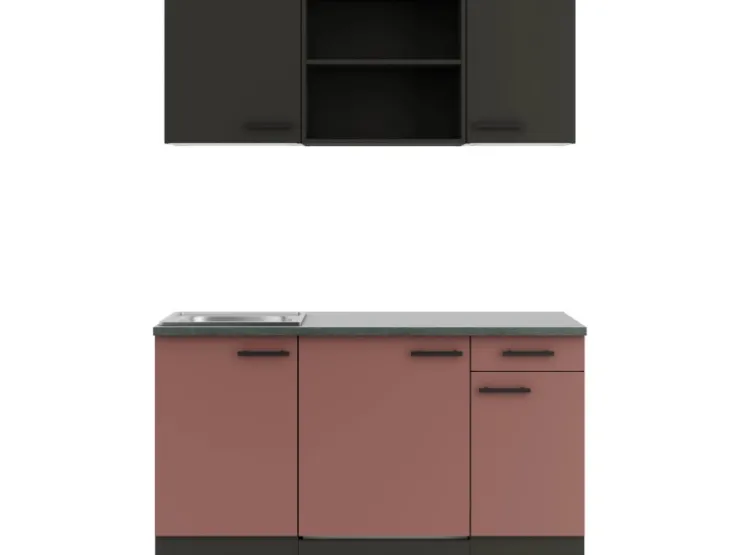 Sale Optifit Madrid420/Nizza407 Miniküche 150 cm Anthrazit / Rostrot