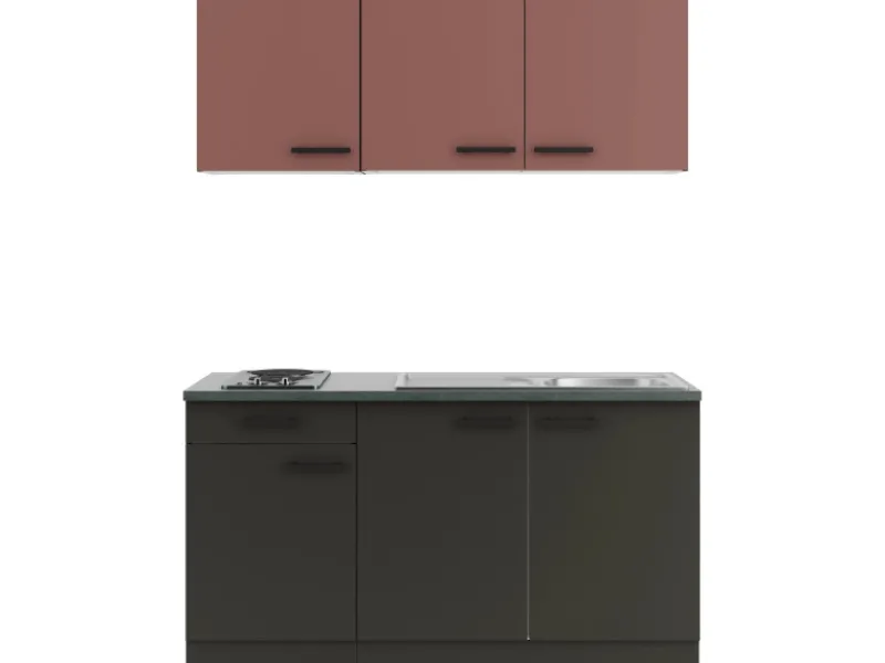 Clearance Nizza407/Madrid420 Miniküche 150 cm Rostrot / Anthrazit Miniküchen|Kochfelder
