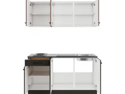 Clearance Nizza407/Madrid420 Miniküche 150 cm Rostrot / Anthrazit Miniküchen|Kochfelder