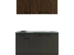 Clearance Rimini409/Madrid420 Miniküche 150 cm Rillendekor Nussbaum/ Anthrazit Miniküchen|Kochfelder