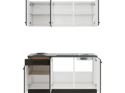 Clearance Rimini409/Madrid420 Miniküche 150 cm Rillendekor Nussbaum/ Anthrazit Miniküchen|Kochfelder