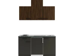 Best Rimini409/Madrid420 Miniküche 150 cm Rillendekor Nussbaum/ Anthrazit Miniküchen|Kochfelder