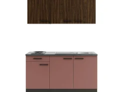New Rimini409/Nizza407 Miniküche 150 cm Rilllendekor Nussbaum / Rostrot Miniküchen|Kochfelder