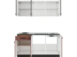 New Rimini409/Nizza407 Miniküche 150 cm Rilllendekor Nussbaum / Rostrot Miniküchen|Kochfelder