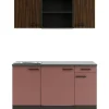 Optifit Miniküchen|Gefrierschränke<Rimini409/Nizza407 Miniküche 150 cm Rilllendekor Nussbaum / Rostrot