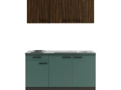 Discount Rimini409/Verona405 Miniküche 150 cm Rillendekor Nussbaum / Steingrün Miniküchen|Kochfelder