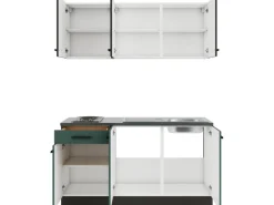 Discount Rimini409/Verona405 Miniküche 150 cm Rillendekor Nussbaum / Steingrün Miniküchen|Kochfelder