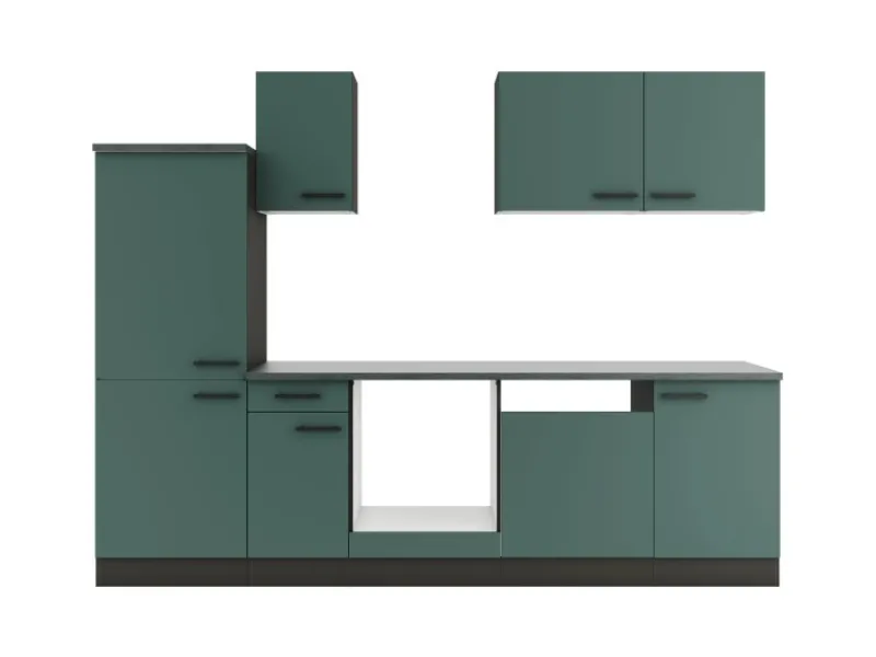 Sale Verona405 Küchenzeile 270 cm ohne E-Geräte Steingrün Kühlschränke