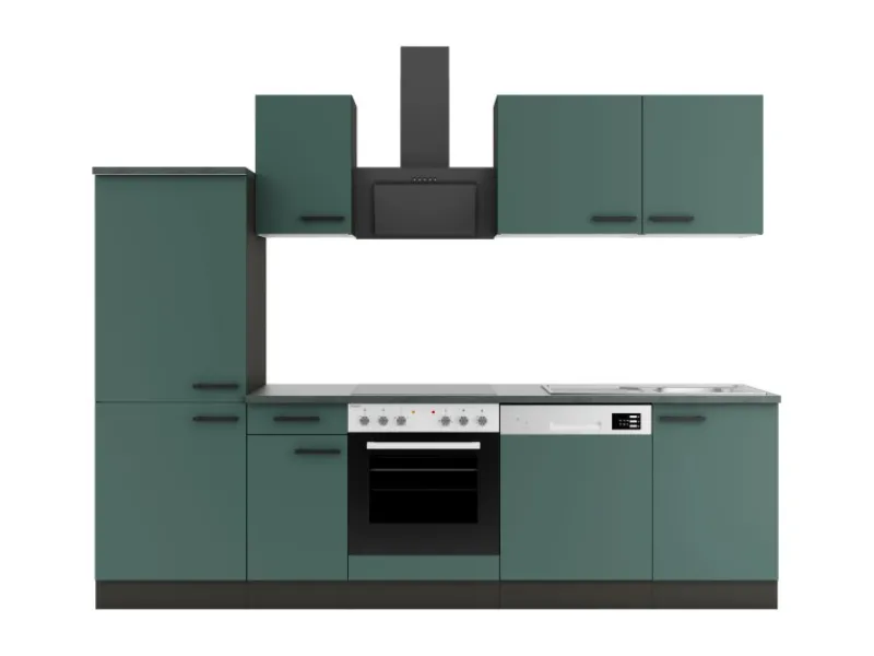 Sale Verona405 Küchenzeile 270 cm ohne E-Geräte Steingrün Kühlschränke