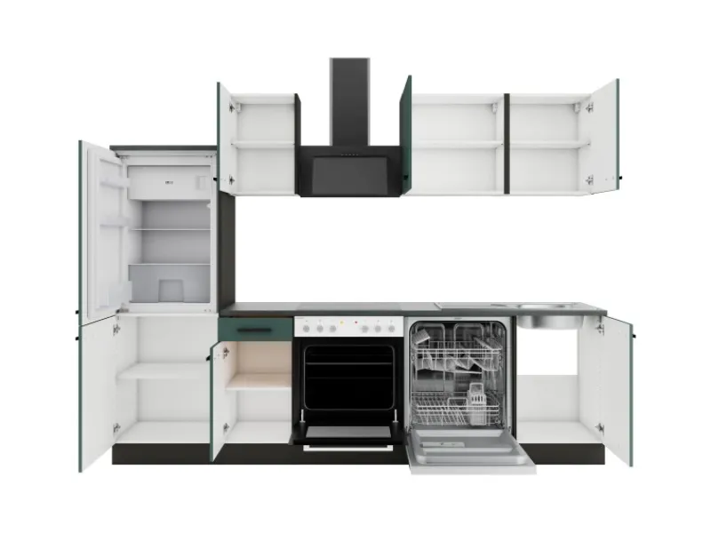 Sale Verona405 Küchenzeile 270 cm ohne E-Geräte Steingrün Kühlschränke