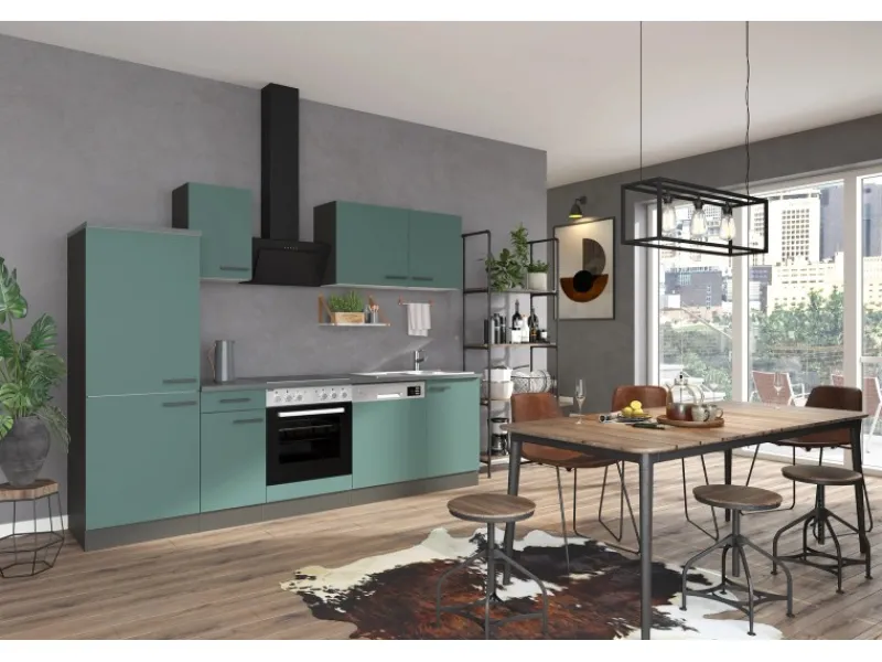 Sale Verona405 Küchenzeile 270 cm ohne E-Geräte Steingrün Kühlschränke