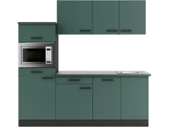 Verona405 Küchenzeile 210 cm Steingrün Kühlschränke|Einbauküchen