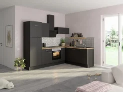 Winkelküche Optikoncept Ingvar 270 cm Anthrazit Kochfelder|Kühlschränke