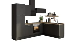 Winkelküche Optikoncept Ingvar 270 cm Anthrazit Kochfelder|Kühlschränke