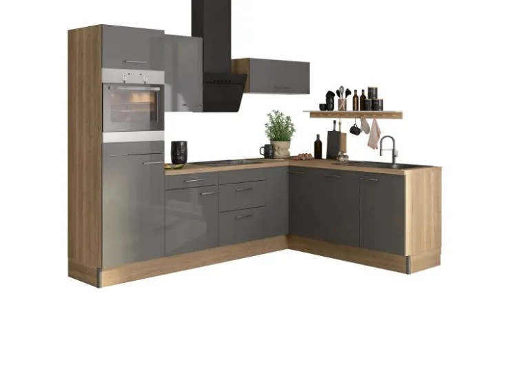 Discount Optifit Winkelküche Optikoncept Jonte 270 cm Anthrazit-Wildeiche Nachb.