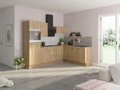 Clearance Winkelküche Optikoncept Erik 270 cm Wildeiche Nachb. Besteckkästen|Kochfelder