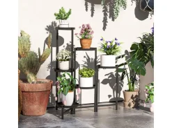 Outlet Outsunny  Pflanzenständer Metall Schwarz 60L x 40B x 80H cm