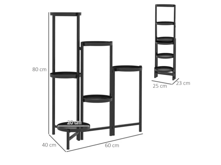 Outlet Outsunny Pflanzenständer Metall Schwarz 60L x 40B x 80H cm