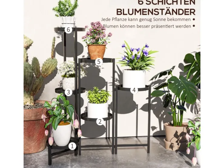 Outlet Outsunny Pflanzenständer Metall Schwarz 60L x 40B x 80H cm