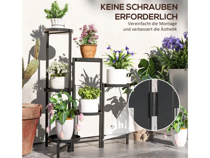 Outlet Outsunny Pflanzenständer Metall Schwarz 60L x 40B x 80H cm