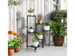 Outlet Outsunny Pflanzenständer Metall Schwarz 60L x 40B x 80H cm