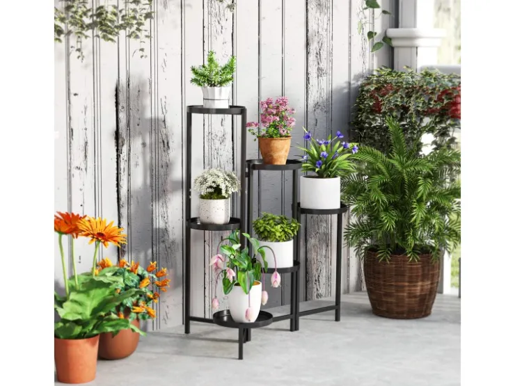 Outlet Outsunny Pflanzenständer Metall Schwarz 60L x 40B x 80H cm