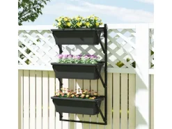 Online Outsunny Pflanzentopf Set Stahl Pflanzentopf für Garten Balkon Dunkelgrau
