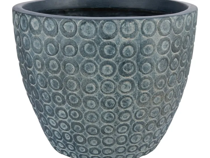 Töpfe<Pflanztopf Faserton Kreise Dunkelgrau Bemalt Ø 37 x 30 cm