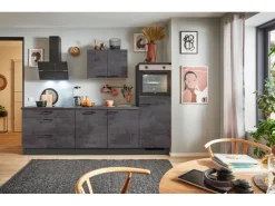 Outlet Pino Küchenzeile 280 cm Beton Grafitgrau Anschlag rechts 1 Geräteschrank