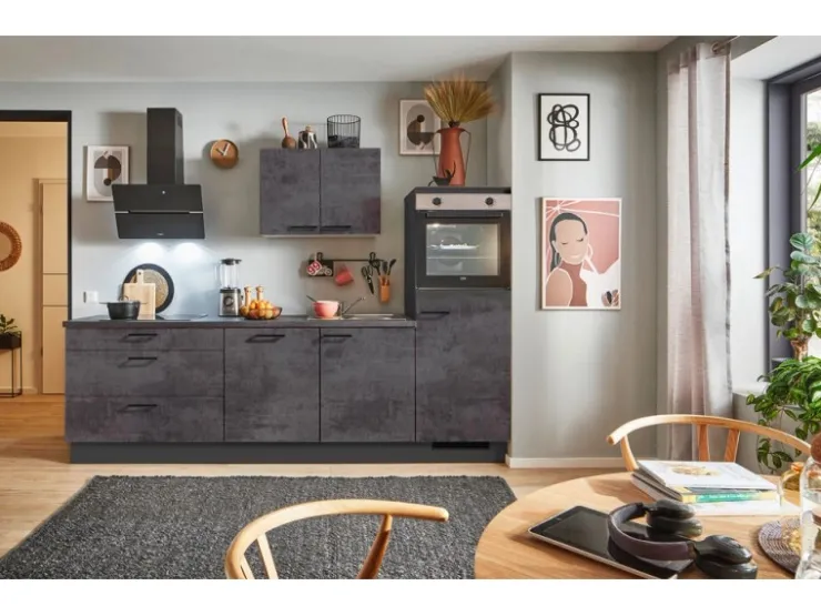 Outlet Pino Küchenzeile 280 cm Beton Grafitgrau Anschlag rechts 1 Geräteschrank