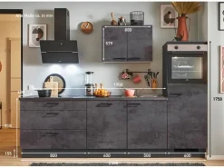 Clearance Pino Küchenzeile 250 cm Beton Grafitgrau Anschlag rechts 1 Geräteschrank