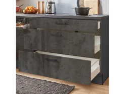Discount Pino Küchenzeile 300cm Beton Grafitgrau Anschlag L 1 Geräte-, 1 Apothekerschrank