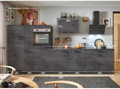 Pino Winkelküchen<Küchenzeile 350cm Beton Grafitgrau Anschlag L 1 Geräte-, 1 Apothekerschrank