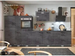 Best Pino Küchenzeile 360cm Beton Grafitgrau Anschlag L 1Geräte-, 1 Apothekerschrank