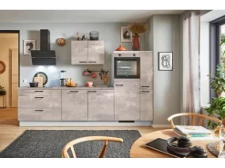 Pino Kühlschränke<Küchenzeile 280cm Beton Perlgrau Anschlag rechts 1 Geräte-. 1 Seitenschrank