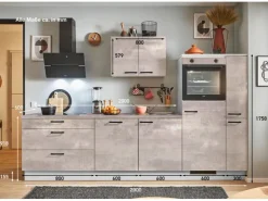 Pino Kühlschränke<Küchenzeile 280cm Beton Perlgrau Anschlag rechts 1 Geräte-. 1 Seitenschrank