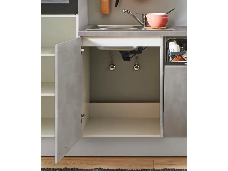 Pino Kühlschränke<Küchenzeile 280cm Beton Perlgrau Anschlag rechts 1 Geräte-. 1 Seitenschrank