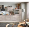 Outlet Küchenzeile 280cm Beton Perlgrau Anschlag R 1 Geräte-, 1 Apothekerschrank Kühlschränke