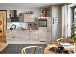 Outlet Küchenzeile 280cm Beton Perlgrau Anschlag R 1 Geräte-, 1 Apothekerschrank Kühlschränke