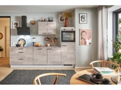 Clearance Küchenzeile 280 cm Beton Perlgrau Anschlag rechts 1 Geräteschrank Kochfelder