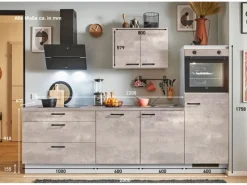 Clearance Küchenzeile 280 cm Beton Perlgrau Anschlag rechts 1 Geräteschrank Kochfelder