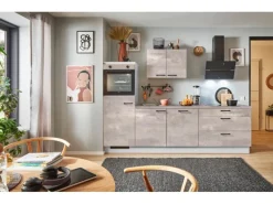 Online Küchenzeile 280 cm Beton Perlgrau Anschlag links 1 Geräteschrank Kochfelder