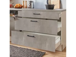 Best Küchenzeile 280cm Beton Perlgrau Anschlag L 1 Geräte-, 1 Apothekerschrank Winkelküchen