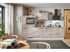 Sale Pino Küchenzeile 360 cm Beton Perlgrau Anschlag L 1 Geräte-, 1 Apothekerschrank