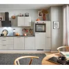 Discount Küchenzeile 290cm Beton Weißgrau Anschlag R 1 Geräte-, 1 Apothekerschrank Kühlschränke