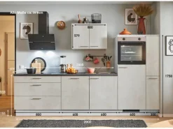 Discount Küchenzeile 290cm Beton Weißgrau Anschlag R 1 Geräte-, 1 Apothekerschrank Kühlschränke