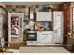 Hot Pino Küchenzeile 220 cm Beton Weißgrau Anschlag rechts 1 Geräteschrank